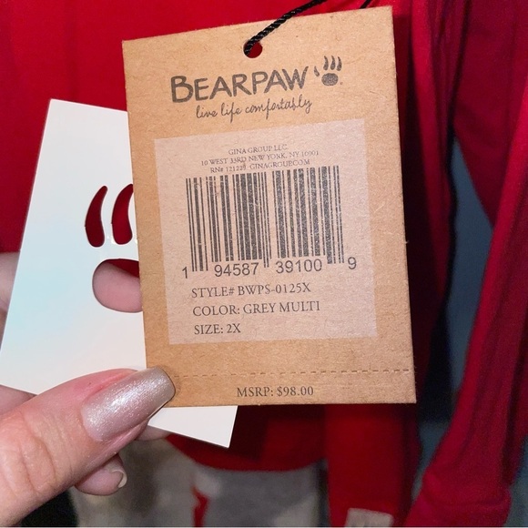 BearPaw 2-Piece Teddy Bear in Heart Pajama Set with Fleece Pants Size 2X - Picture 3 of 10